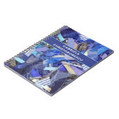 Blauw paarse witte monogram abstract streeppatroon notitieboek (Linkerzijde)