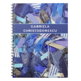 Blauw paarse witte monogram abstract streeppatroon notitieboek