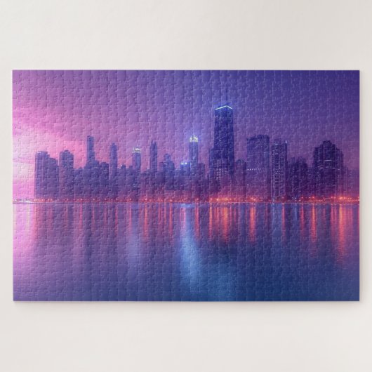 Blauw & Paarse wolkenkrabbers Landscape Legpuzzel (Horizontaal)