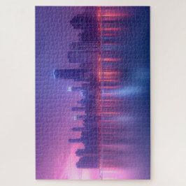 Blauw & Paarse wolkenkrabbers Landscape Legpuzzel