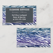 Blauw Paarse Zebra Afdrukken Glitter reinigen Visitekaartje (Voorkant / Achterkant)