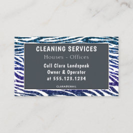 Blauw Paarse Zebra Afdrukken Glitter reinigen Visitekaartje