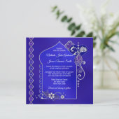 Blauw Paarse zilveren Henna Mehndi bruiloft uitnod Kaart (Staand voorkant)