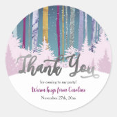 Blauw Paarse Zilveren Sneeuwbos Winter Verjaardag Ronde Sticker (Voorkant)