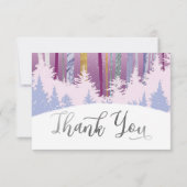 Blauw Paarse Zilveren Sneeuwhout Winterbomen Verja Bedankkaart (Achterkant)