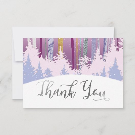 Blauw Paarse Zilveren Sneeuwhout Winterbomen Verja Bedankkaart (Achterkant)