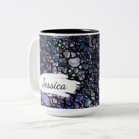 Blauw, Paarse & Zwart Abstract w Brushstrokes & Na Tweekleurige Koffiemok (Voorkant links)