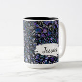 Blauw, Paarse & Zwart Abstract w Brushstrokes & Na Tweekleurige Koffiemok (Voorkant rechts)
