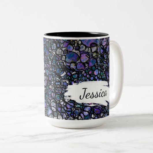 Blauw, Paarse & Zwart Abstract w Brushstrokes & Na Tweekleurige Koffiemok (Voorkant rechts)