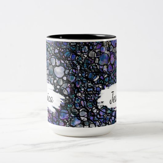 Blauw, Paarse & Zwart Abstract w Brushstrokes & Na Tweekleurige Koffiemok (Center)