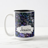 Blauw, Paarse & Zwart Abstract w Brushstrokes & Na Tweekleurige Koffiemok (Links)