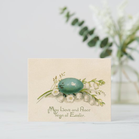  blauw paasei en lelie van het dal briefkaart (Staand voorkant)