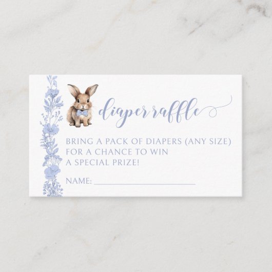 Blauw Paaskonijn baby shower luier verloting kaart (Voorkant)