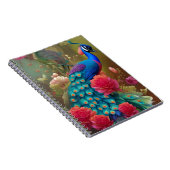 Blauw pacock in roze Rose Garden Notitieboek (Rechterzijde)