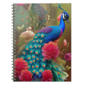 Blauw pacock in roze Rose Garden Notitieboek (Voorkant)
