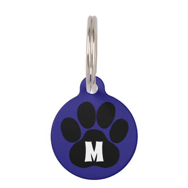 Blauw pagina Afdrukplaatje Eerste Initiaal Contact Huisdierpenning (Voorkant)