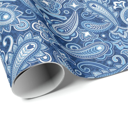 Blauw paisley inpakpapier (Rol Hoek)