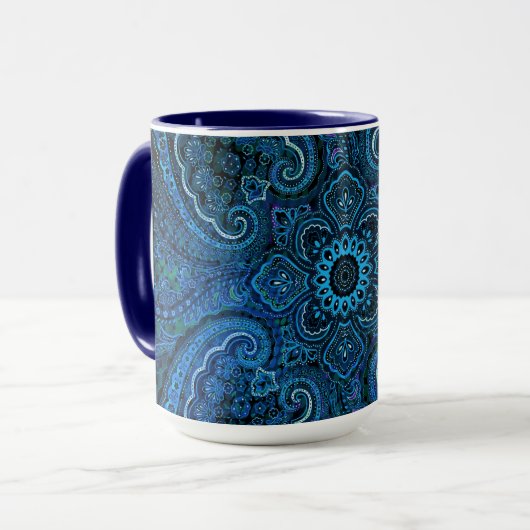 Blauw paisley nostalgie uitstraling mok (Voorkant links)