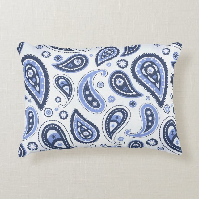 Blauw Paisley Patroon Accent Kussen (Voorkant)