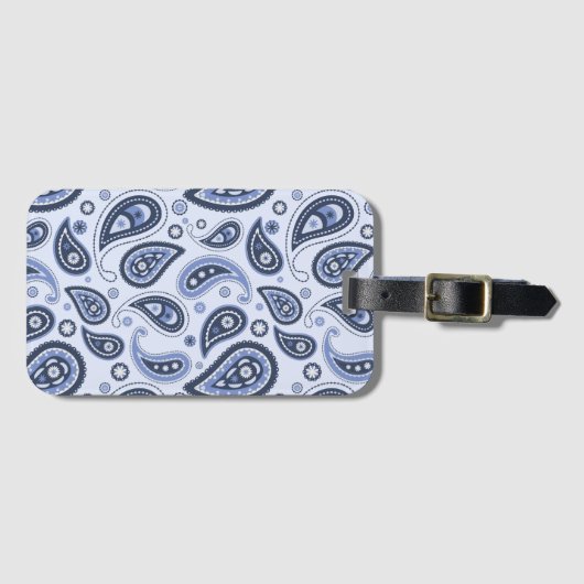 Blauw Paisley Patroon Bagagelabel (Voorkant (horizontaal))