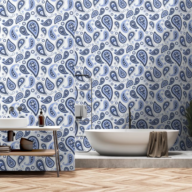 Blauw Paisley Patroon Behang (Badkamer)