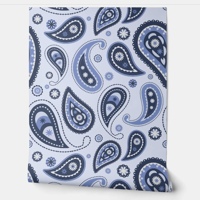 Blauw Paisley Patroon Behang (Afrollen)