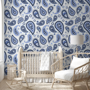Blauw Paisley Patroon Behang
