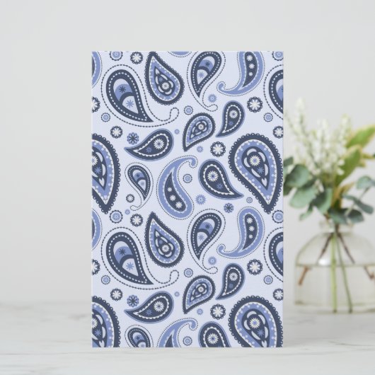 Blauw Paisley Patroon Briefpapier (Staand voorkant)