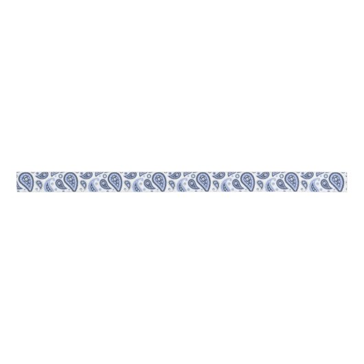 Blauw Paisley Patroon Grosgrain Lint (Voorkant)