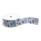 Blauw Paisley Patroon Grosgrain Lint (Spoel)
