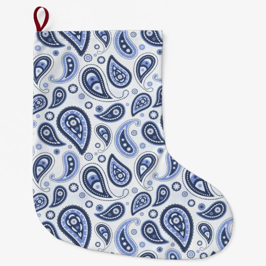 Blauw Paisley Patroon Grote Kerstsok (Voorkant)