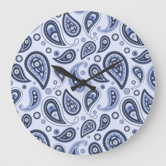 Blauw Paisley Patroon Grote Klok (Voorkant)
