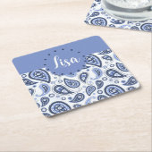 Blauw Paisley Patroon Kartonnen Onderzetters (Schuin)