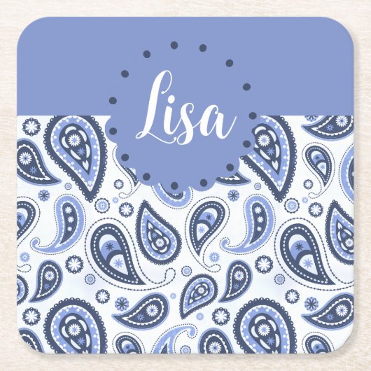 Blauw Paisley Patroon Kartonnen Onderzetters (Voorkant)