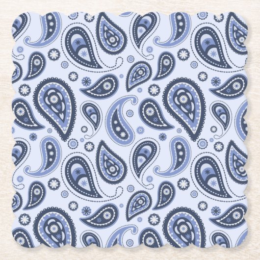 Blauw Paisley Patroon Kartonnen Onderzetters (Voorkant)