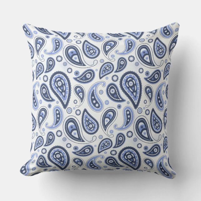 Blauw Paisley Patroon Kussen (Voorkant)