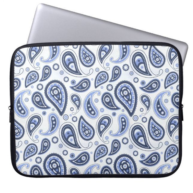 Blauw Paisley Patroon Laptop Sleeve (Voorkant)