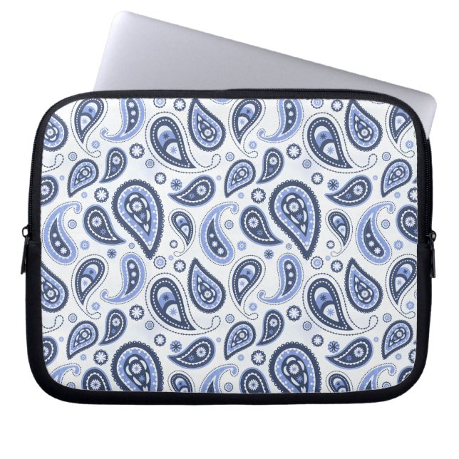 Blauw Paisley Patroon Laptop Sleeve (Voorkant)