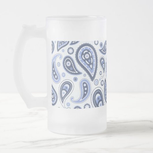 Blauw Paisley Patroon Matglas Bierpul (Links)