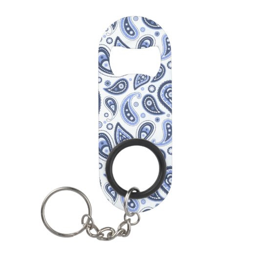 Blauw Paisley Patroon Mini Flessenopener (Voorkant)