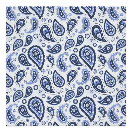Blauw Paisley Patroon Perfect Poster (Voorkant)