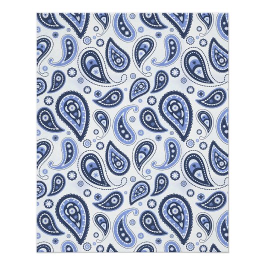 Blauw Paisley Patroon Perfect Poster (Voorkant)