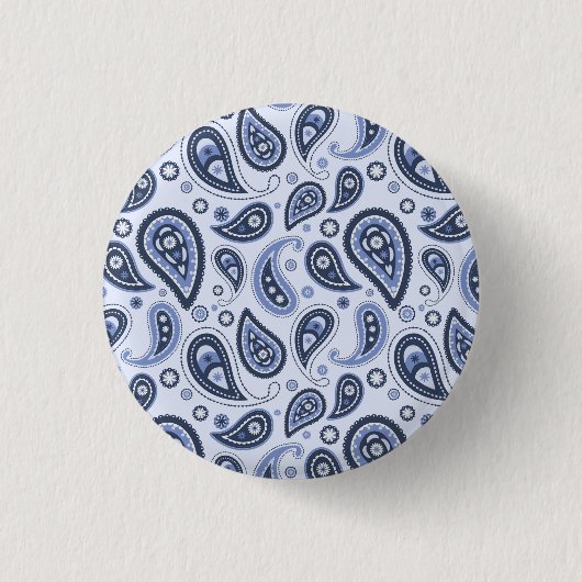 Blauw Paisley Patroon Ronde Button 3,2 Cm (Voorkant)