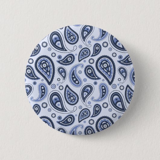 Blauw Paisley Patroon Ronde Button 5,7 Cm (Voorkant)