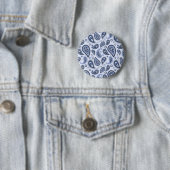 Blauw Paisley Patroon Ronde Button 5,7 Cm (In situ)