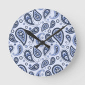 Blauw Paisley Patroon Ronde Klok (Voorkant)