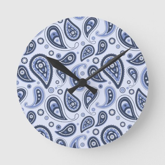 Blauw Paisley Patroon Ronde Klok (Voorkant)
