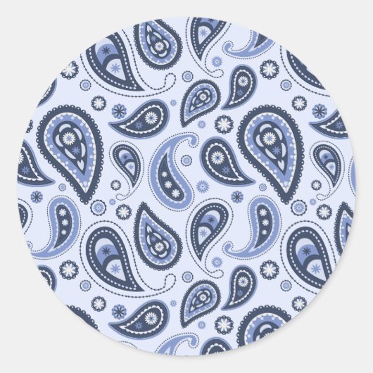 Blauw Paisley Patroon Ronde Sticker (Voorkant)