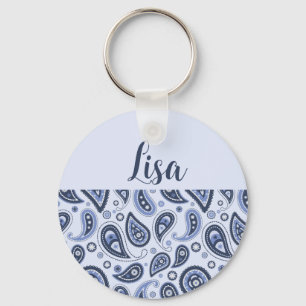 Blauw paisley patroon sleutelhanger