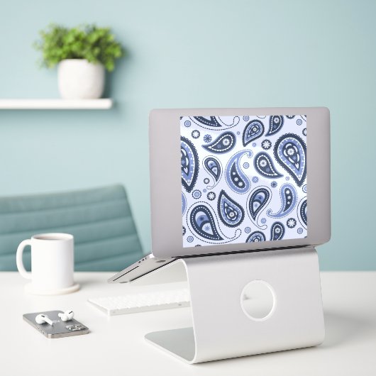 Blauw Paisley Patroon Sticker (Laptop op bureau)